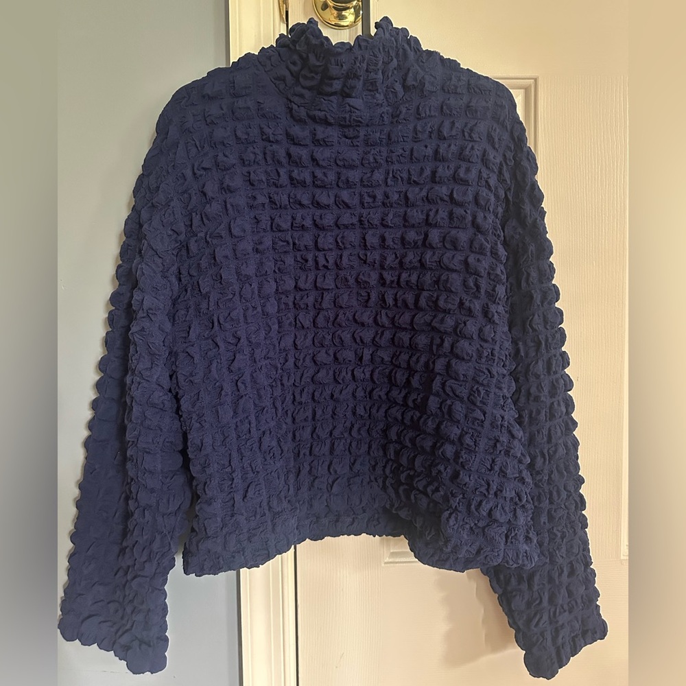 Zara Blue Cowl Neck Sweater with Textured Knit